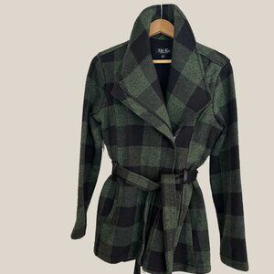 Mo-Ka Santa Fe Apparel Women Tie Waist  Plaid Trench Jacket Green M Stitch Fix
